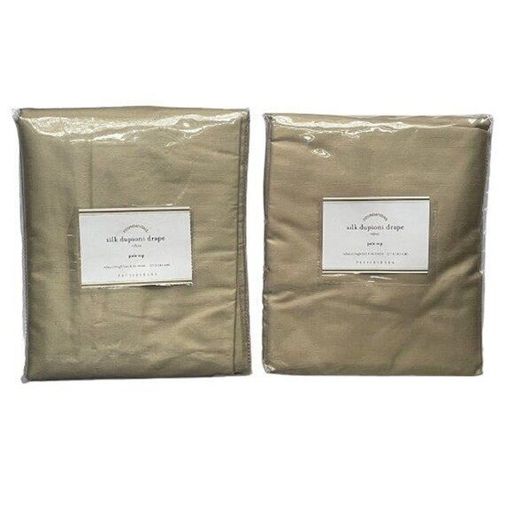 NEW 2 Pottery Barn Silk Dupioni Drapes 50x96 Pole Top Curtains Parchment - Picture 1 of 6